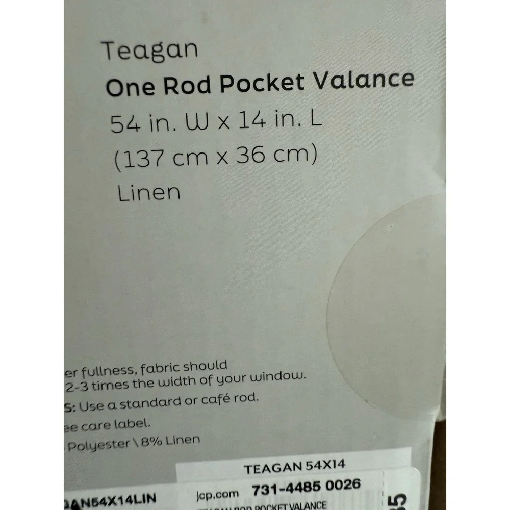 54x14 Rod pocket Valance, Teagan No 918 , Linen 14